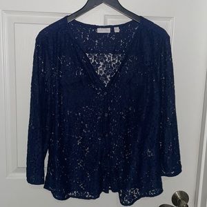 New York and Company Womens blue lace button up top